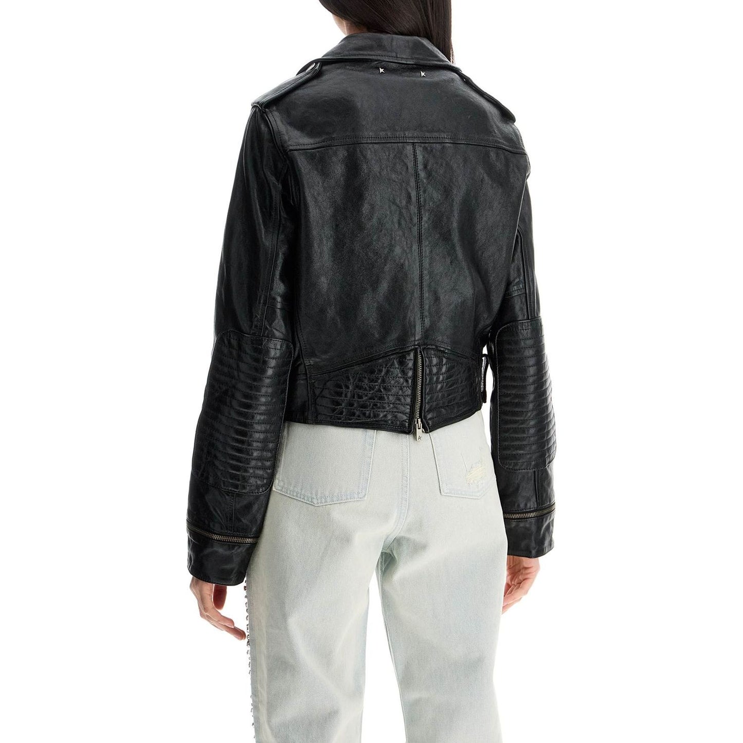 Golden Goose shiny black sheepskin biker jacket with sturdy zip Jackets Golden Goose