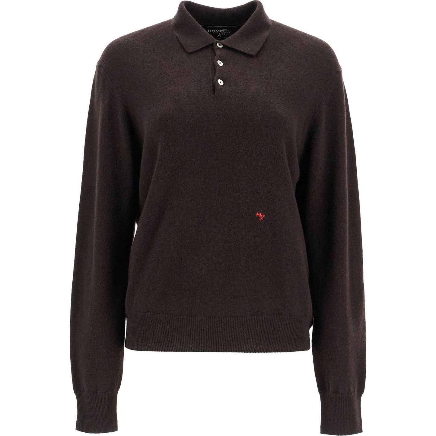 Homme Girls brown espresso wool polo with embroidered logo