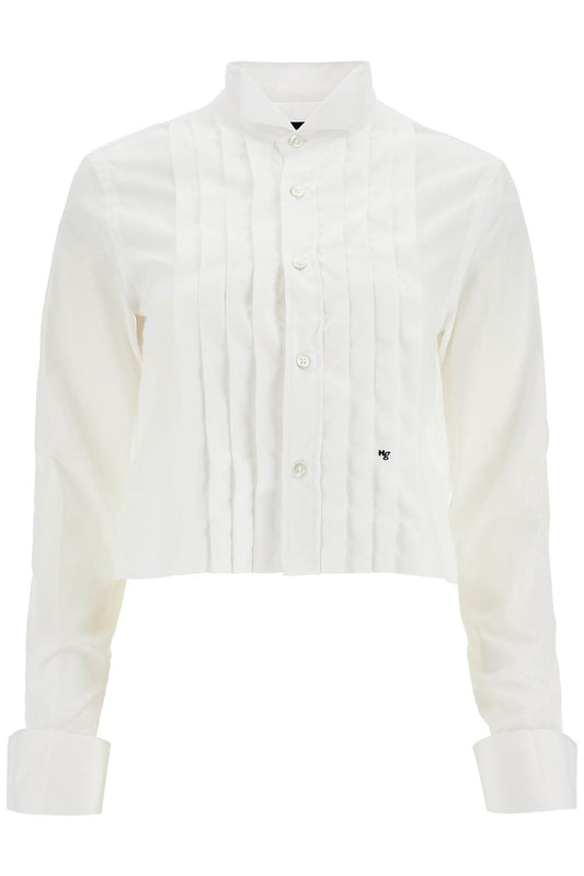 Homme Girls white cropped tuxedo shirt with wide neckline