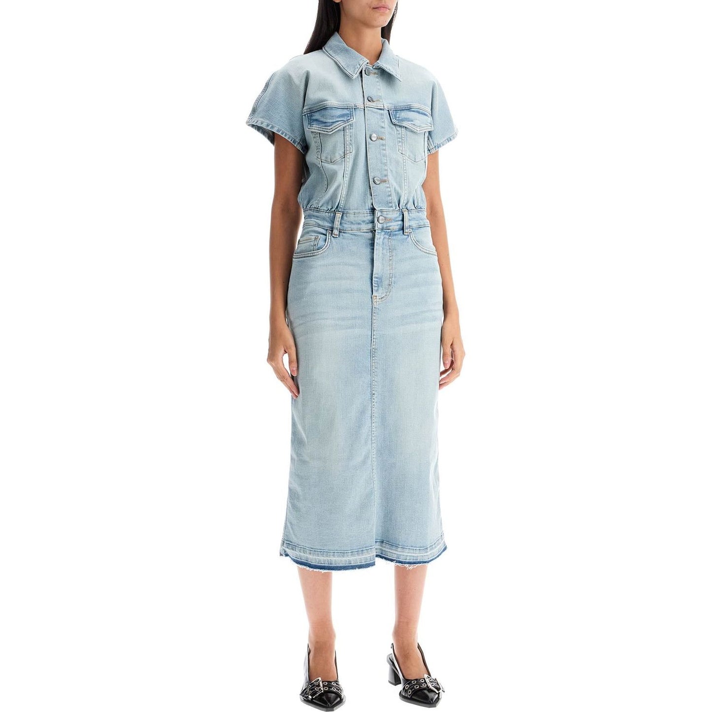 Ganni stretch denim midi dress in 8 Dresses Ganni