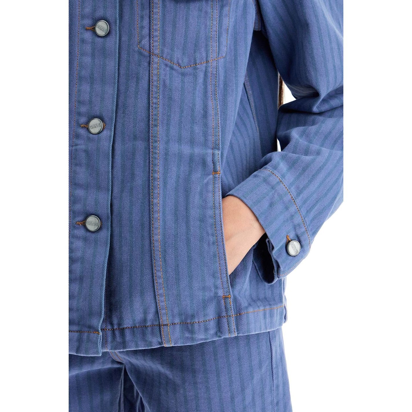 Ganni "striped overdyed denim jacket Jackets Ganni