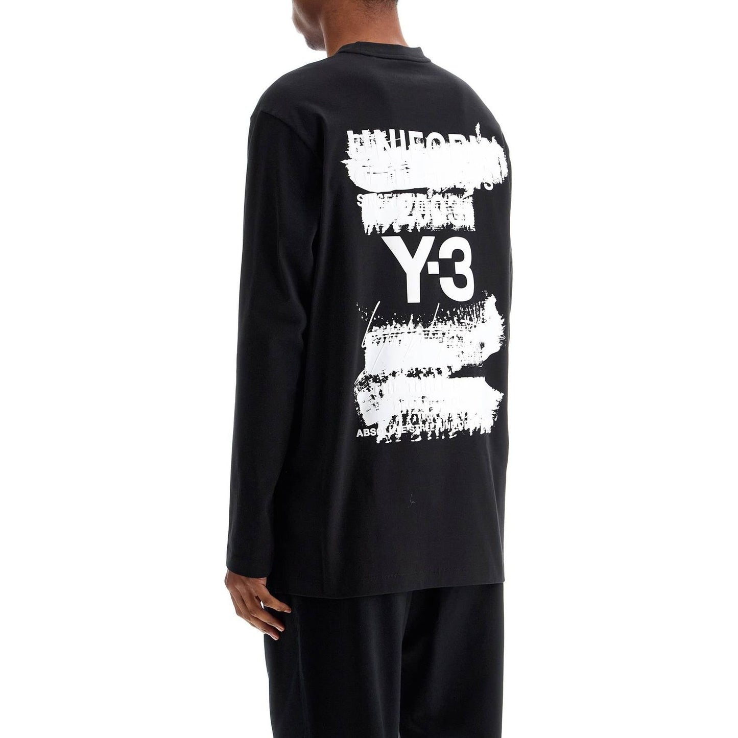 Y-3 long sleeve black cotton t-shirt with men's graphic Topwear Y-3