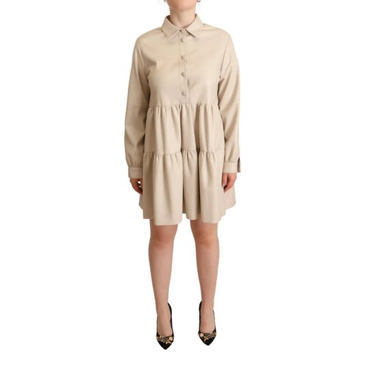 Jucca Leather Beige Long Sleeves Collared A-line Mini Dress1728,67345645728,Beige,Casual - Dresses - Clothing,Clothing,IT44|L,Jucca,Longsleeve - Dresses - Clothing,Material: Leather,Preowned / Defect,Short - Dresses - Clothing,Women