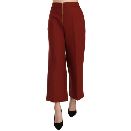 Jucca Red High Waist Cropped Flared Dress Formal Trouser Pants1728,67345645728,Clothing,Cropped Pants - Pants - Clothing,Dress Pants - Pants - Clothing,Flared Pants - Pants - Clothing,IT44 | L,Jucca,Material: 100% Polyester,New with tags,Pants - Clothing,