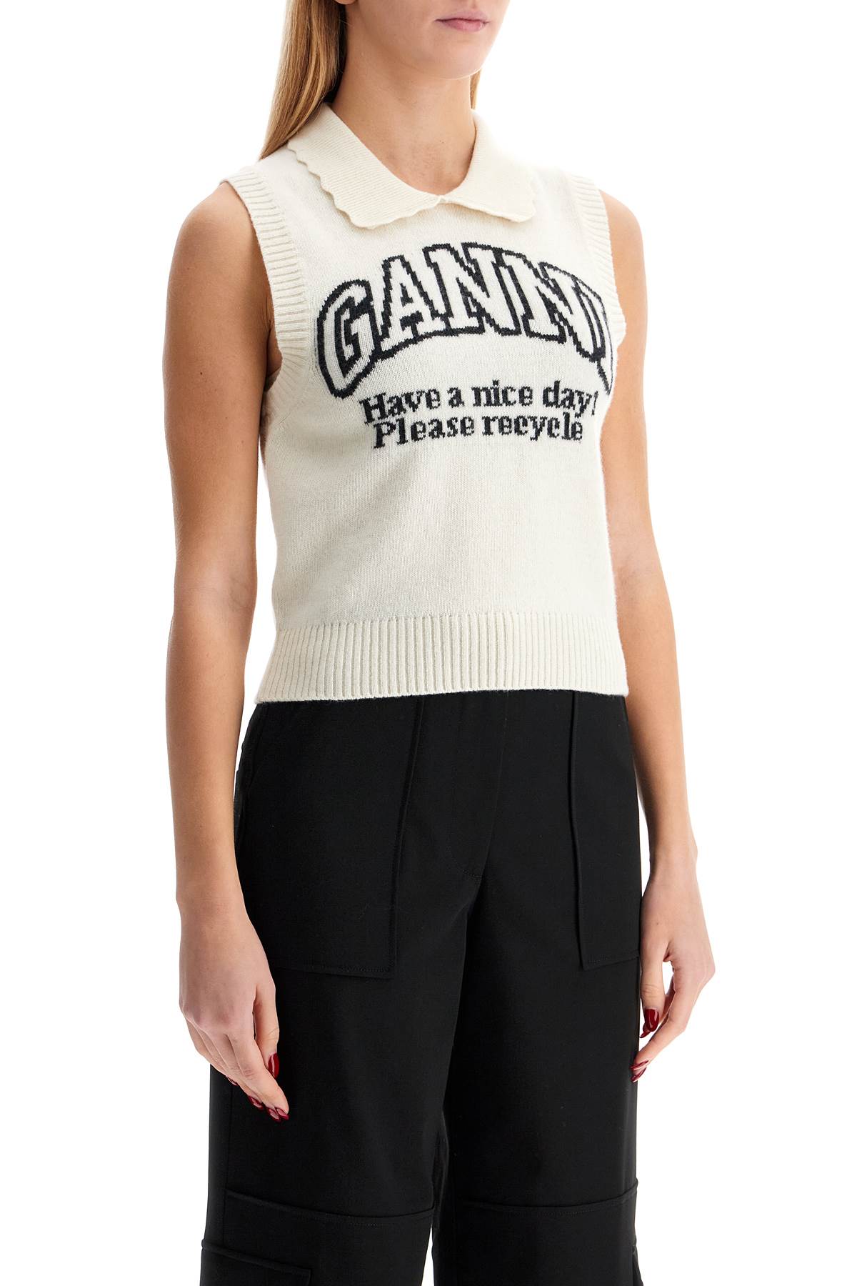 Ganni knitted vest with collar