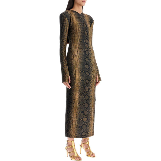 Norma Kamali brown slim fit long python effect dress Dresses Norma Kamali