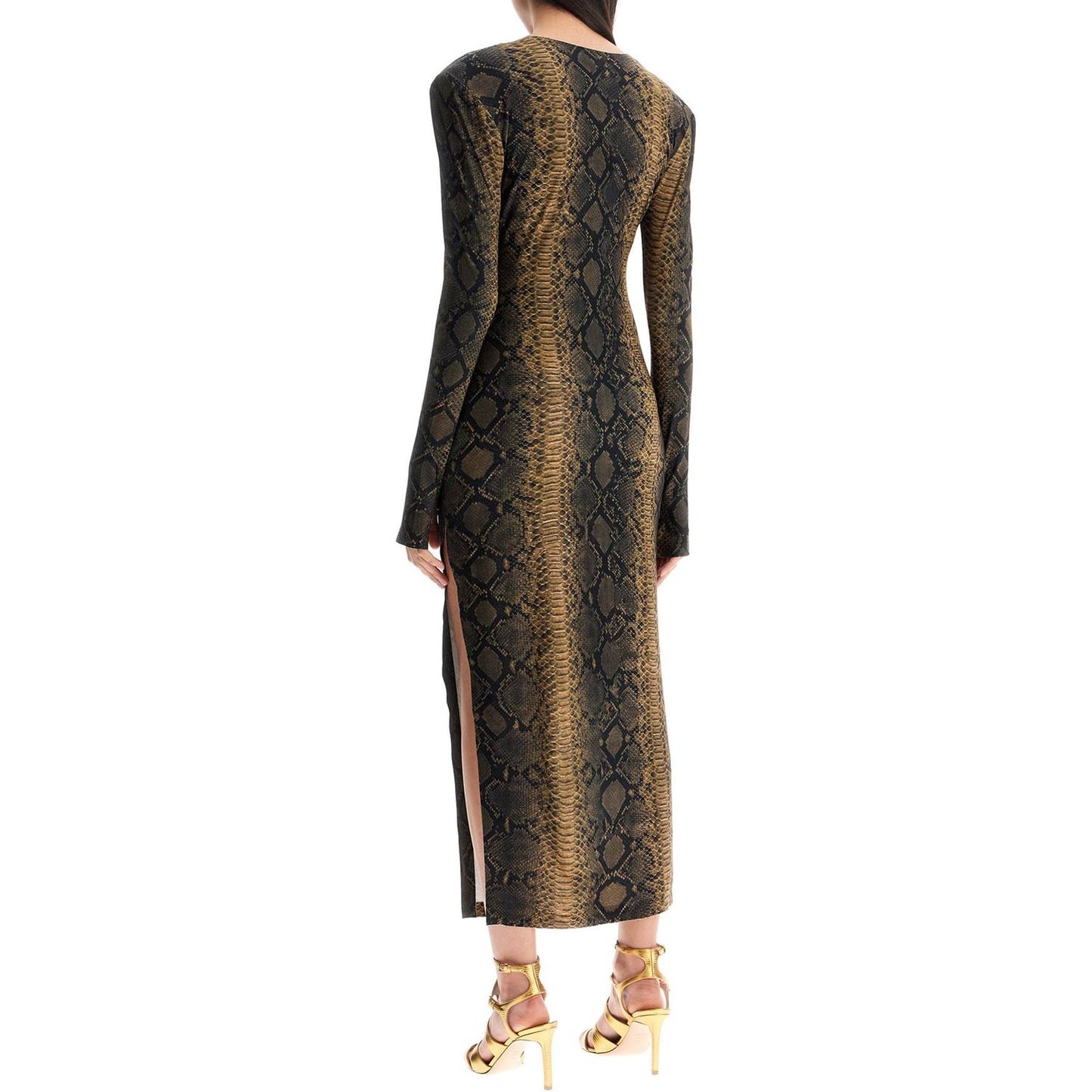 Norma Kamali brown slim fit long python effect dress Dresses Norma Kamali