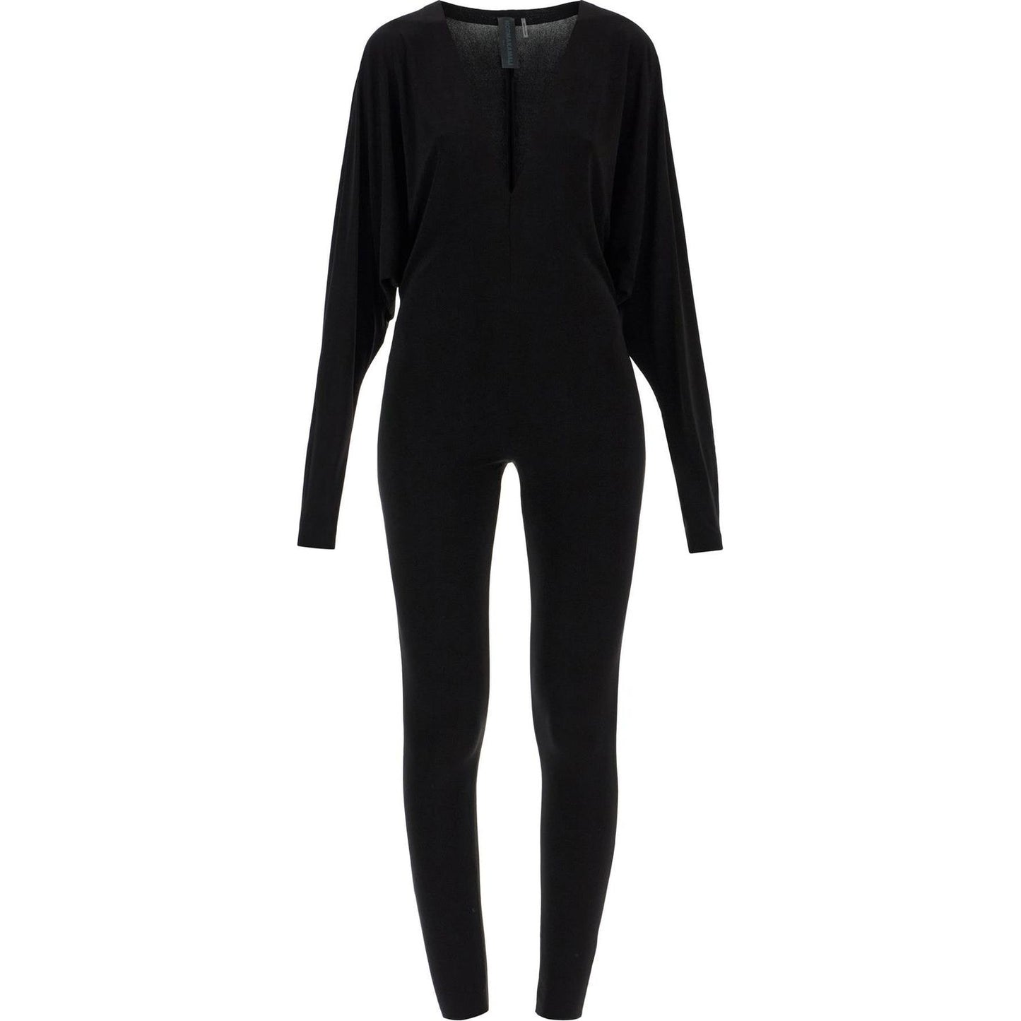 Norma Kamali black slim fit long sleeve v neck jumpsuit Jumpsuits Norma Kamali