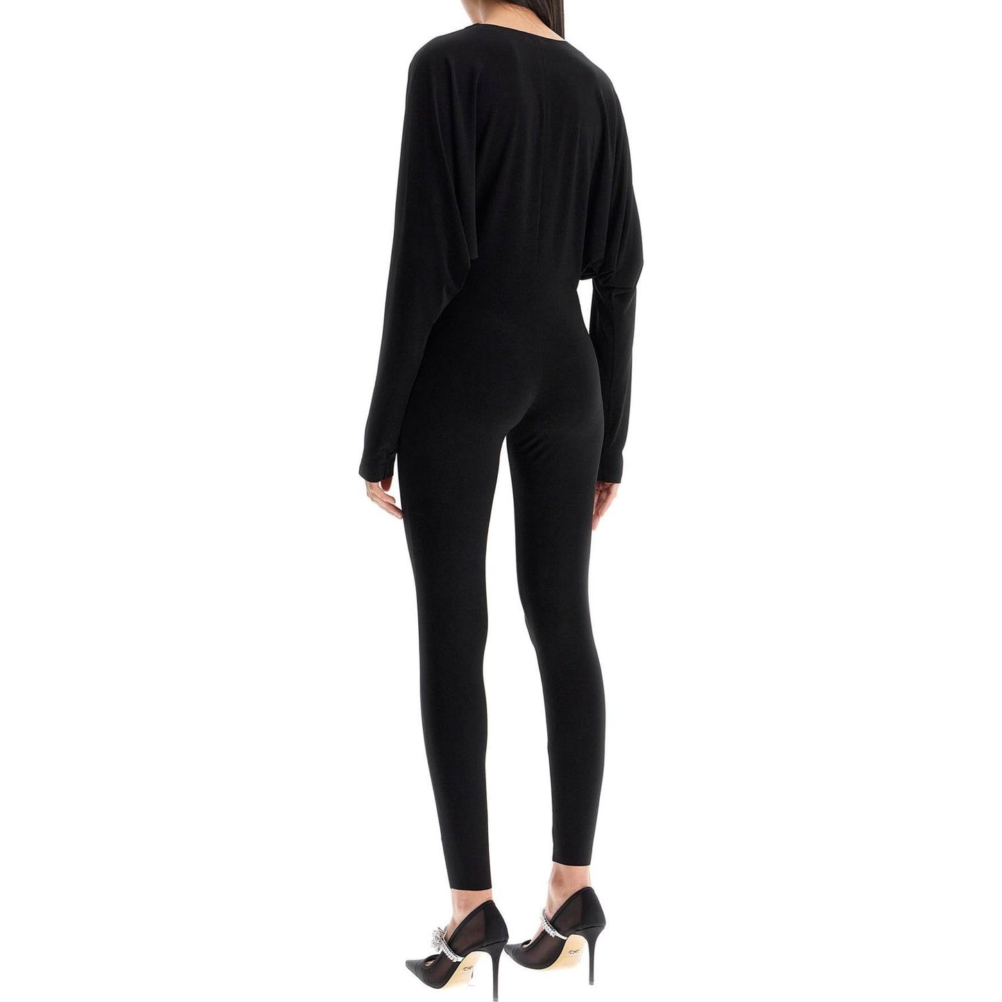 Norma Kamali black slim fit long sleeve v neck jumpsuit Jumpsuits Norma Kamali