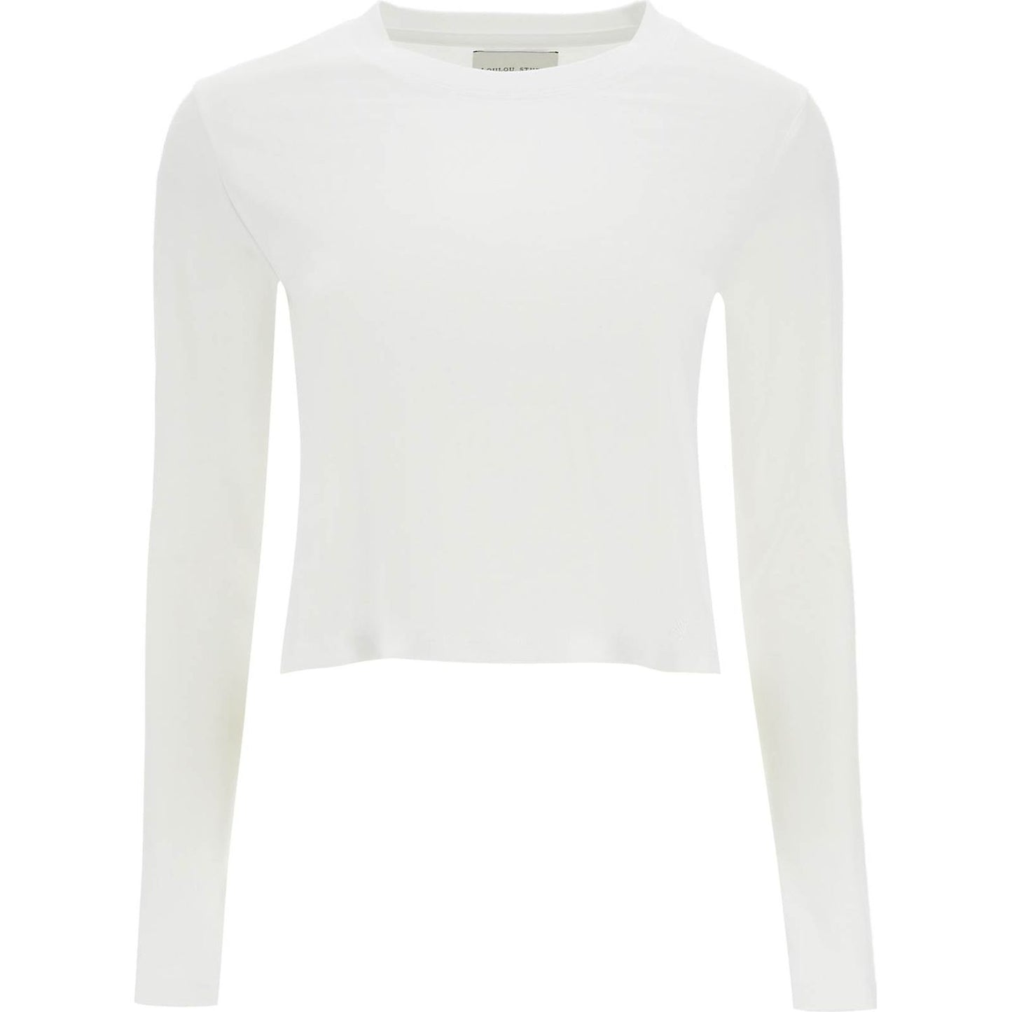 Loulou Studio cropped long sleeve t-shirt white in organic cotton Topwear Loulou Studio