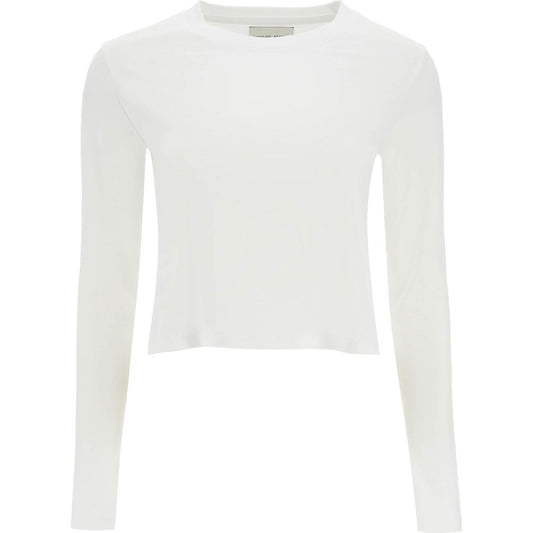 Loulou Studio cropped long sleeve t-shirt white in organic cotton Topwear Loulou Studio