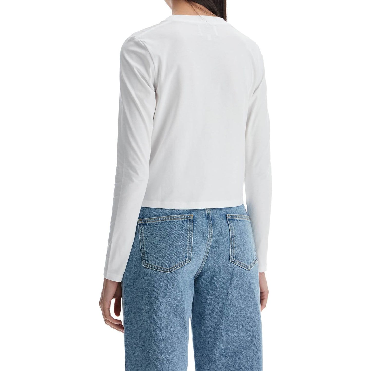 Loulou Studio cropped long sleeve t-shirt white in organic cotton Topwear Loulou Studio