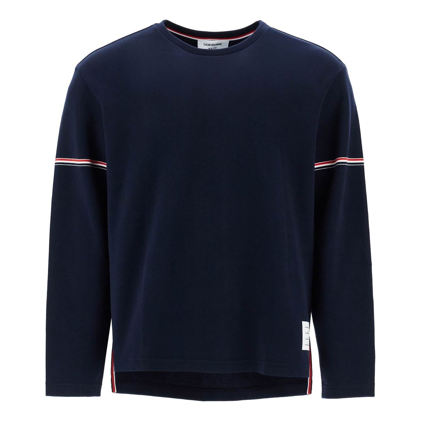 Thom Browne blue cotton rugby t-shirt with red and white stripe Topwear Thom Browne