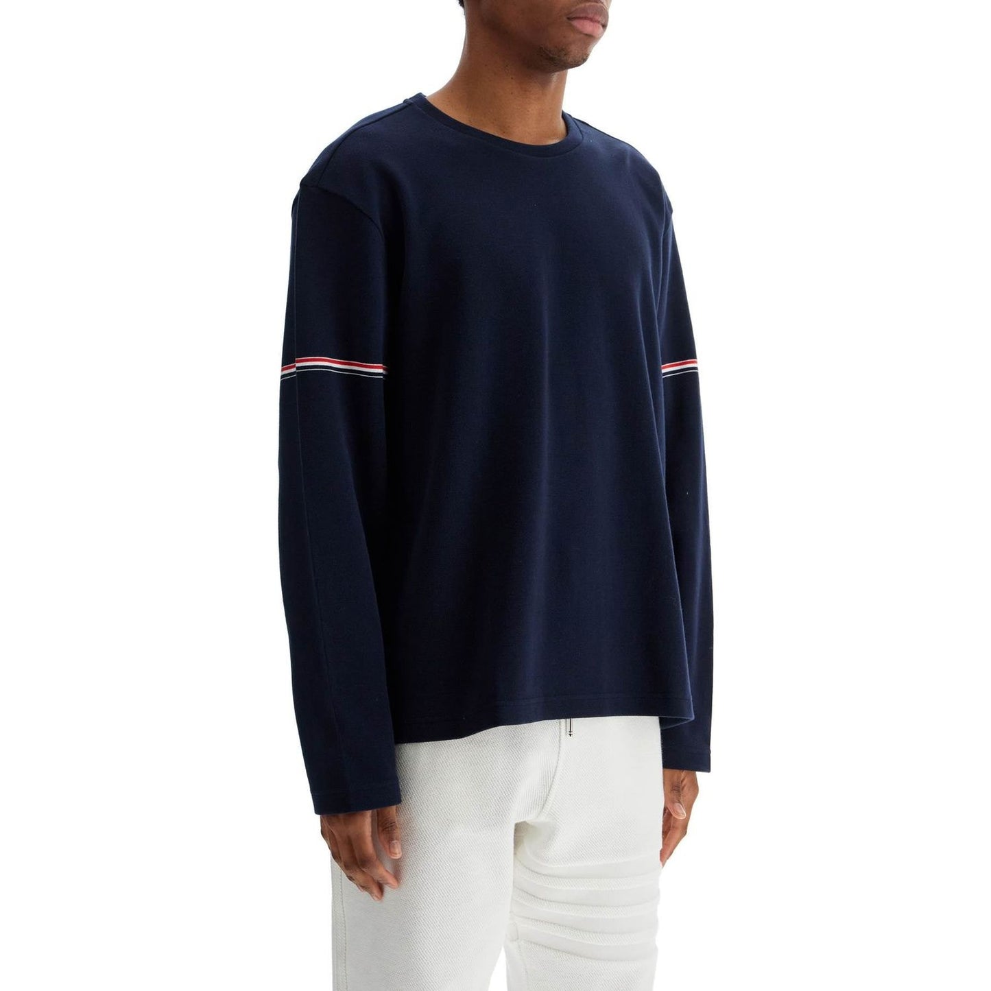 Thom Browne blue cotton rugby t-shirt with red and white stripe Topwear Thom Browne