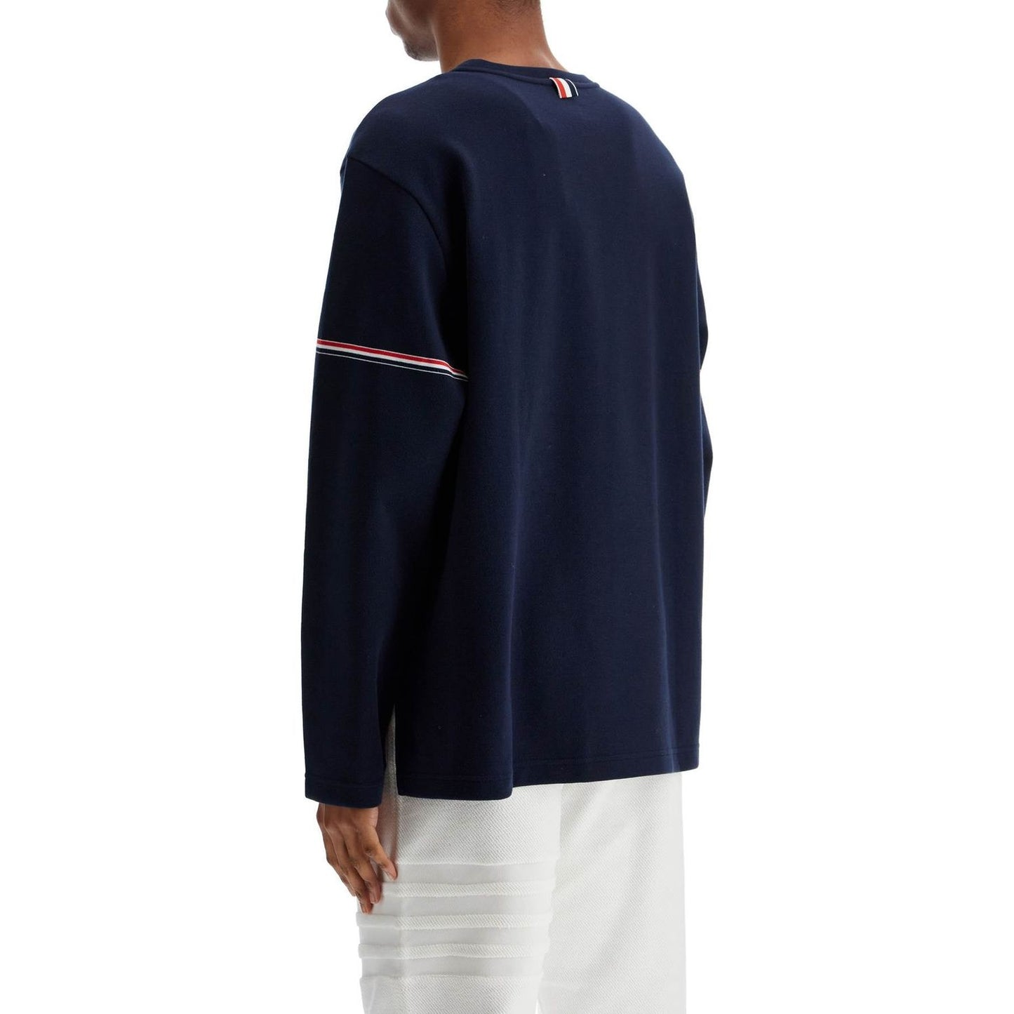 Thom Browne blue cotton rugby t-shirt with red and white stripe Topwear Thom Browne