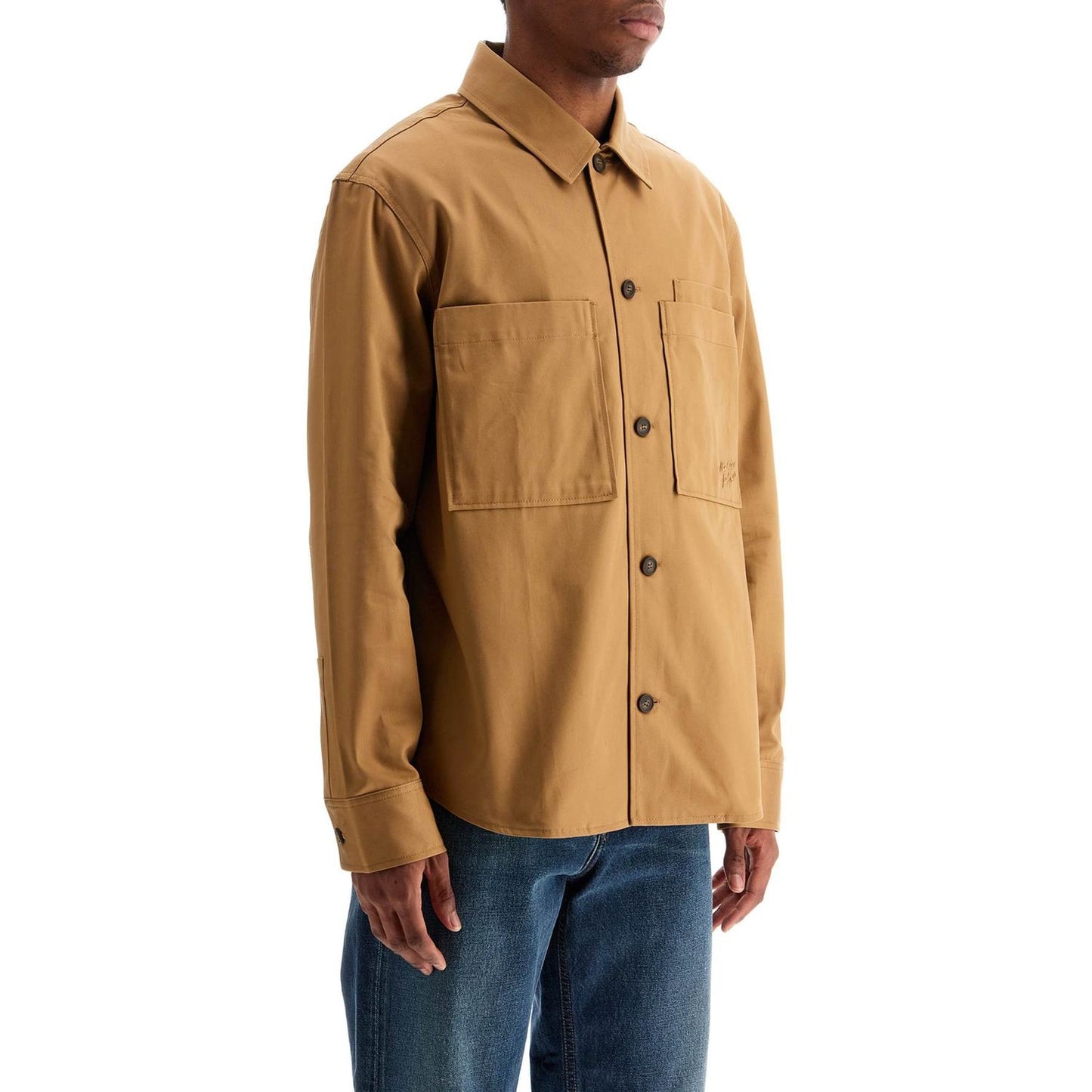 Maison Kitsune minimalist beige chino cotton shirt with buttons and applied pockets Shirts Maison Kitsune