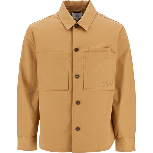 Maison Kitsune minimalist beige chino cotton shirt with buttons and applied pockets Shirts Maison Kitsune