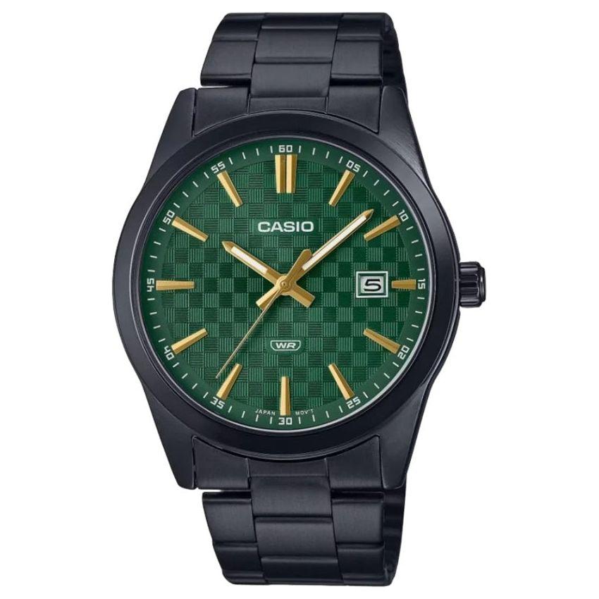 CASIO DATE CARBON LOOK DIAL BLACK SERIE- Green WATCHES CASIO