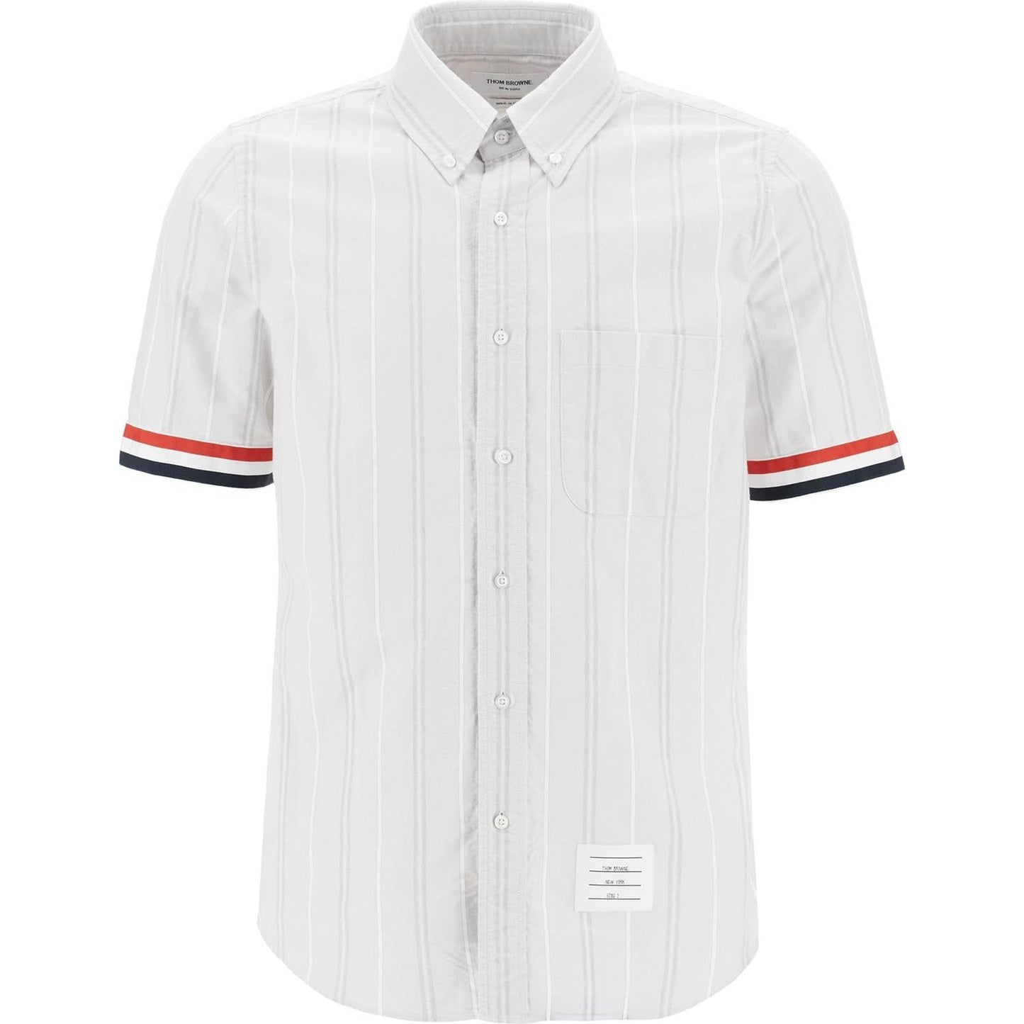 Thom Browne medium grey cotton oxford shirt with rwb cuffs Shirts Thom Browne