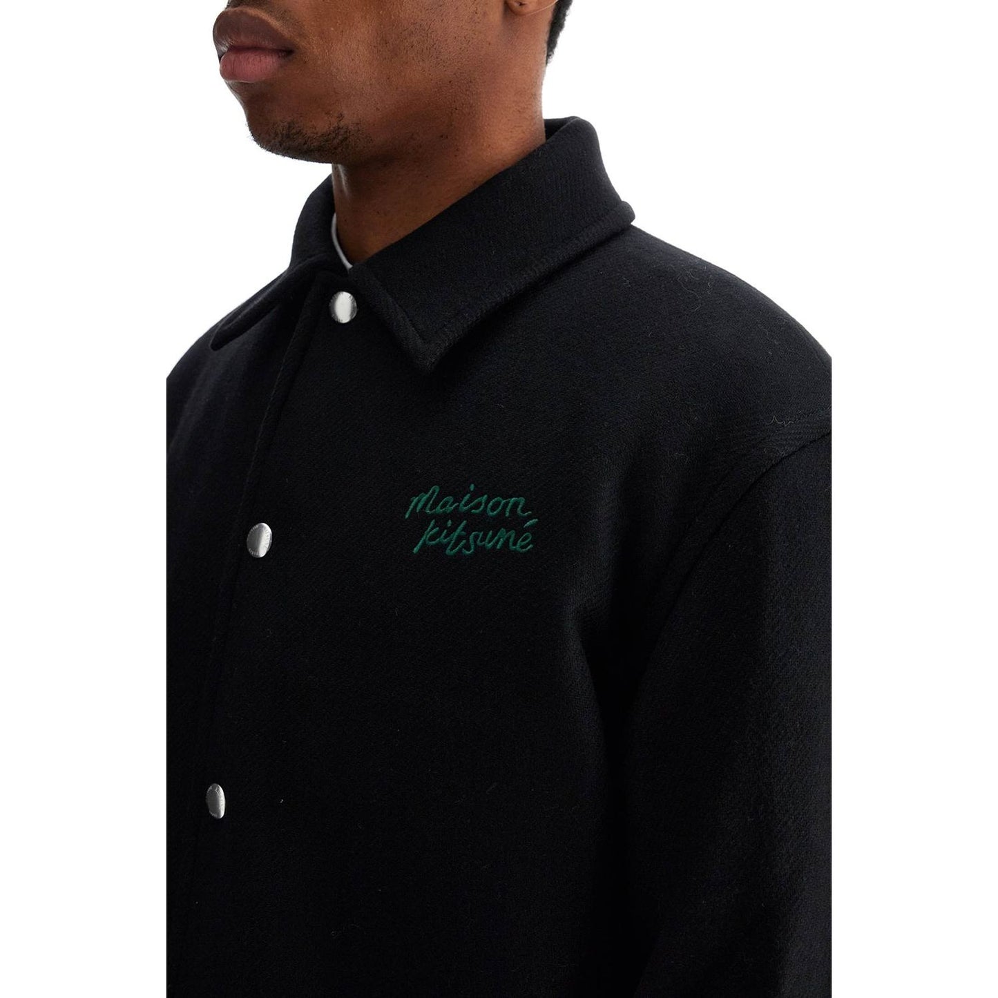 Maison Kitsune black wool varsity jacket with embroidery Vests Maison Kitsune