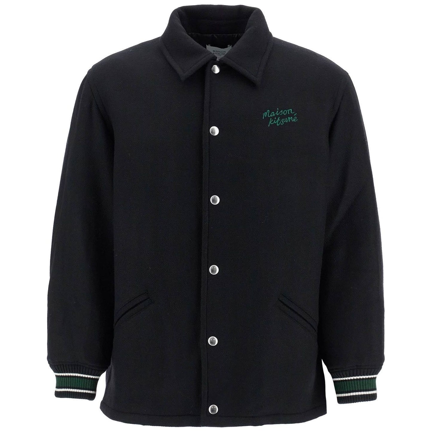 Maison Kitsune black wool varsity jacket with embroidery Vests Maison Kitsune