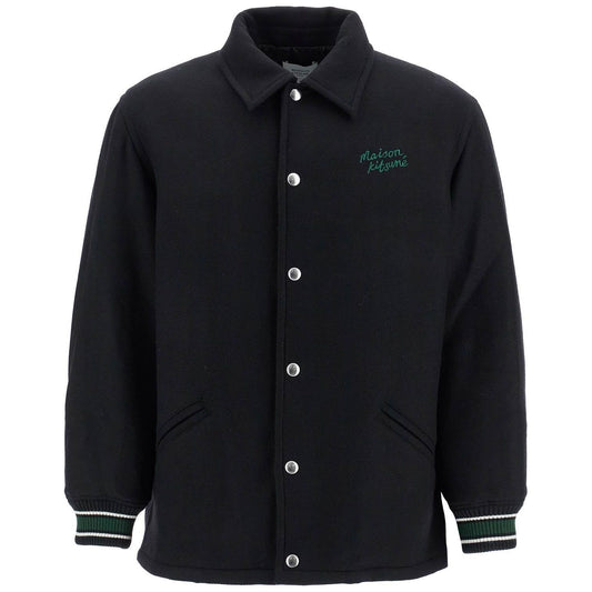 Maison Kitsune black wool varsity jacket with embroidery Vests Maison Kitsune