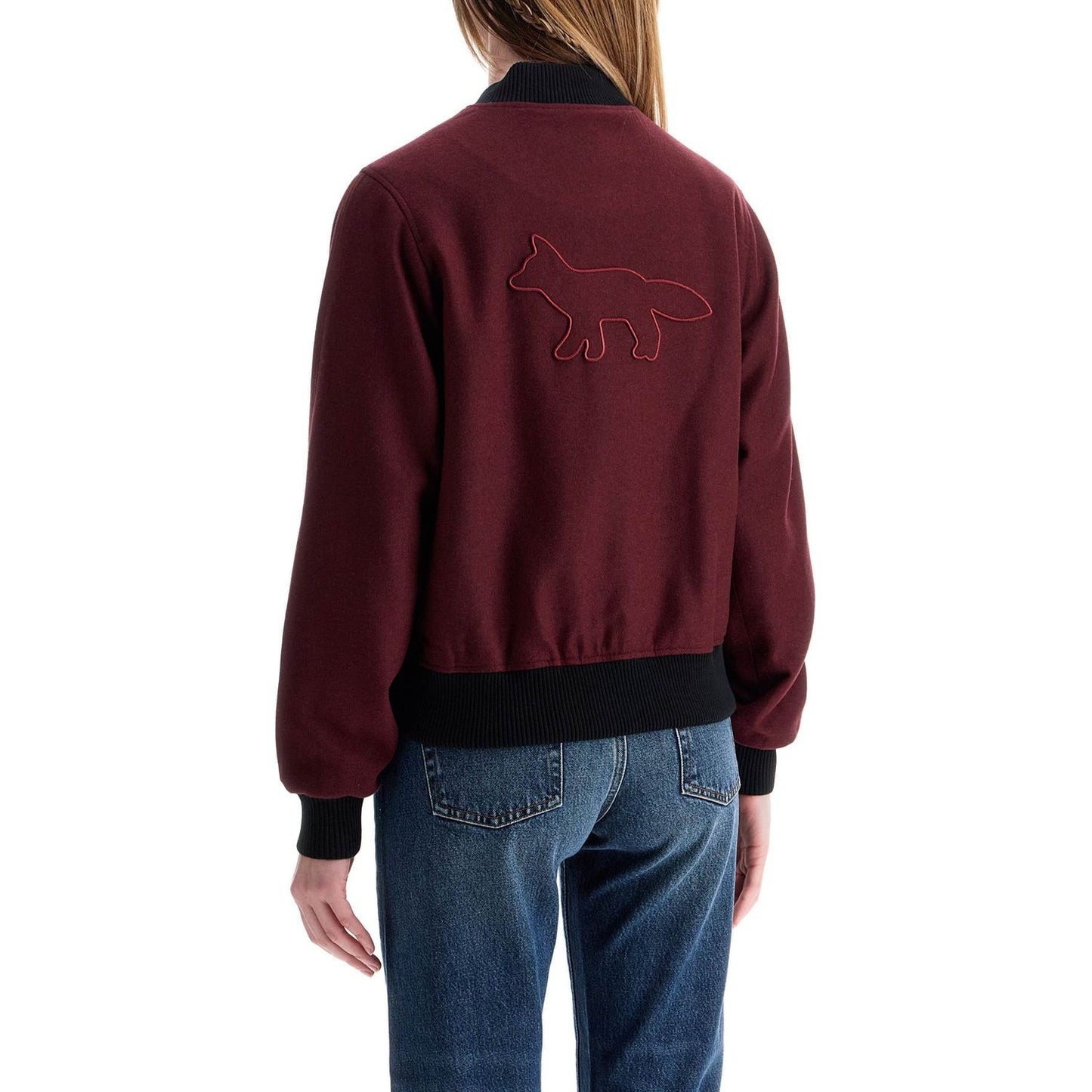 Maison Kitsune men's bordeaux wool teddy jacket with fox embroidery Vests Maison Kitsune