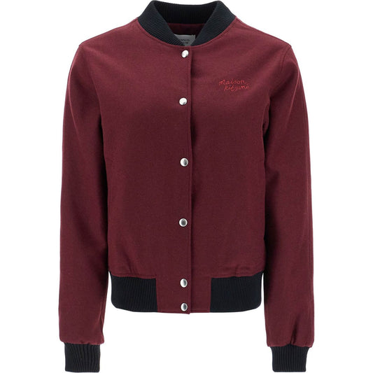 Maison Kitsune men's bordeaux wool teddy jacket with fox embroidery Vests Maison Kitsune