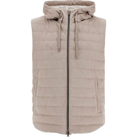 HERNO sleeveless down jacket in dove gray polyester with quilted hood Vests HERNO