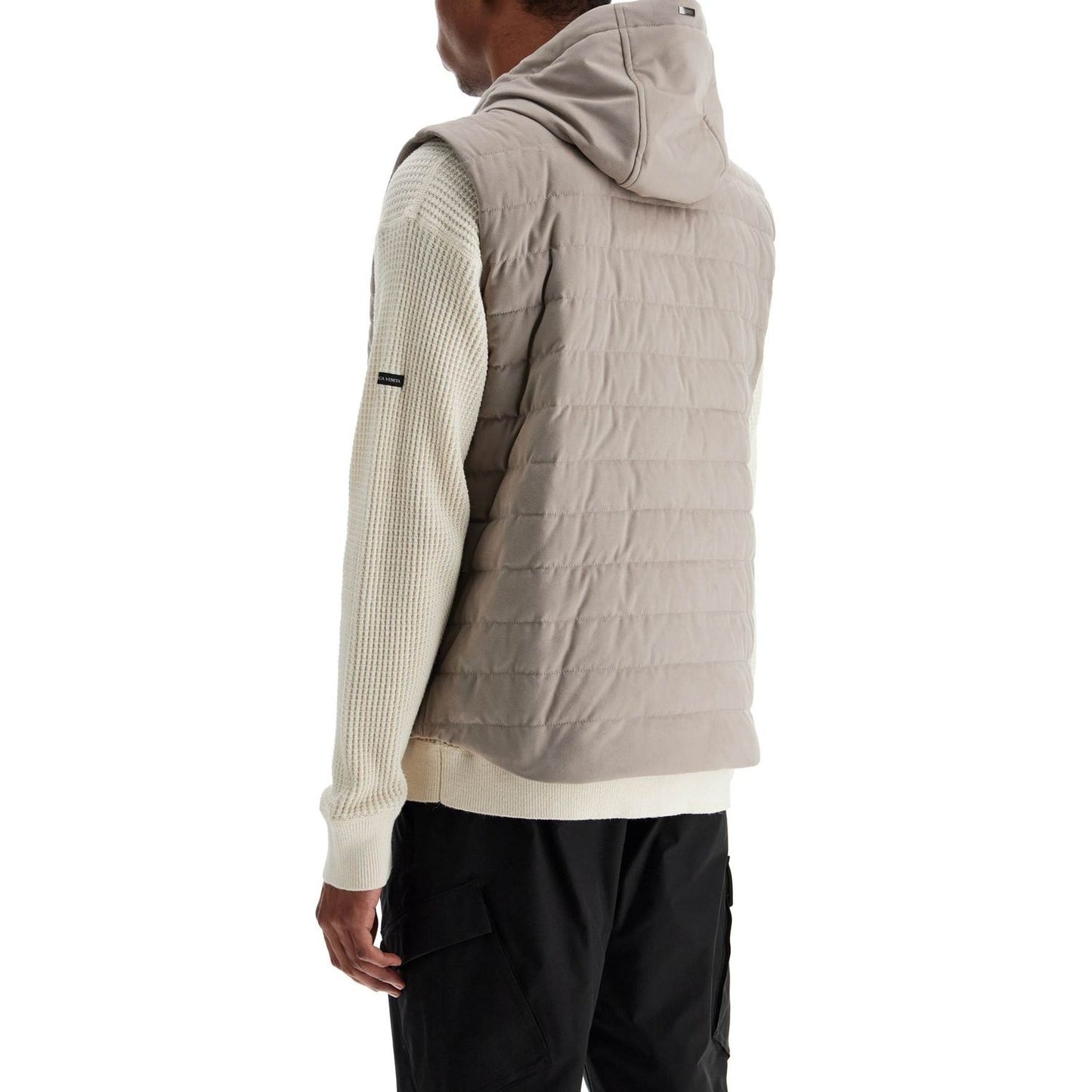 HERNO sleeveless down jacket in dove gray polyester with quilted hood Vests HERNO