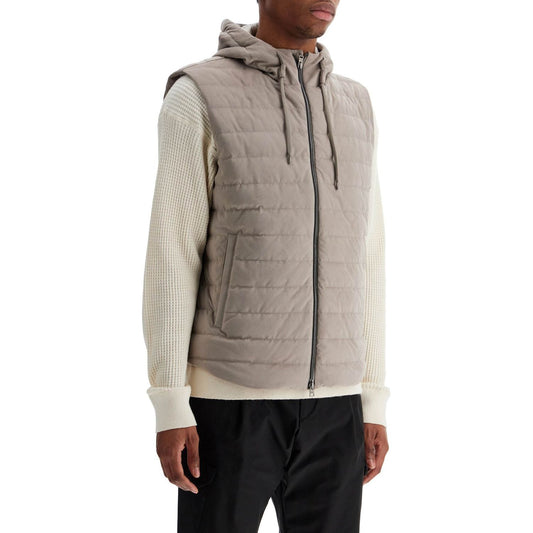 HERNO sleeveless down jacket in dove gray polyester with quilted hood Vests HERNO