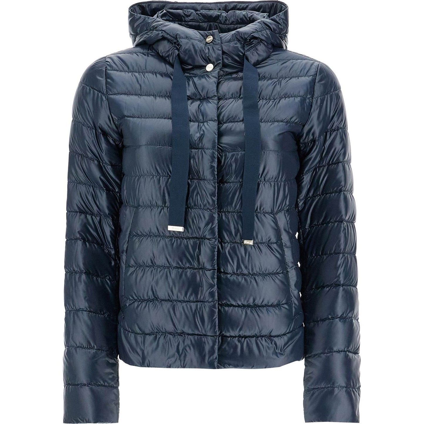 HERNO cropped down jacket with hood in ultralight dark blue nylon Jackets HERNO