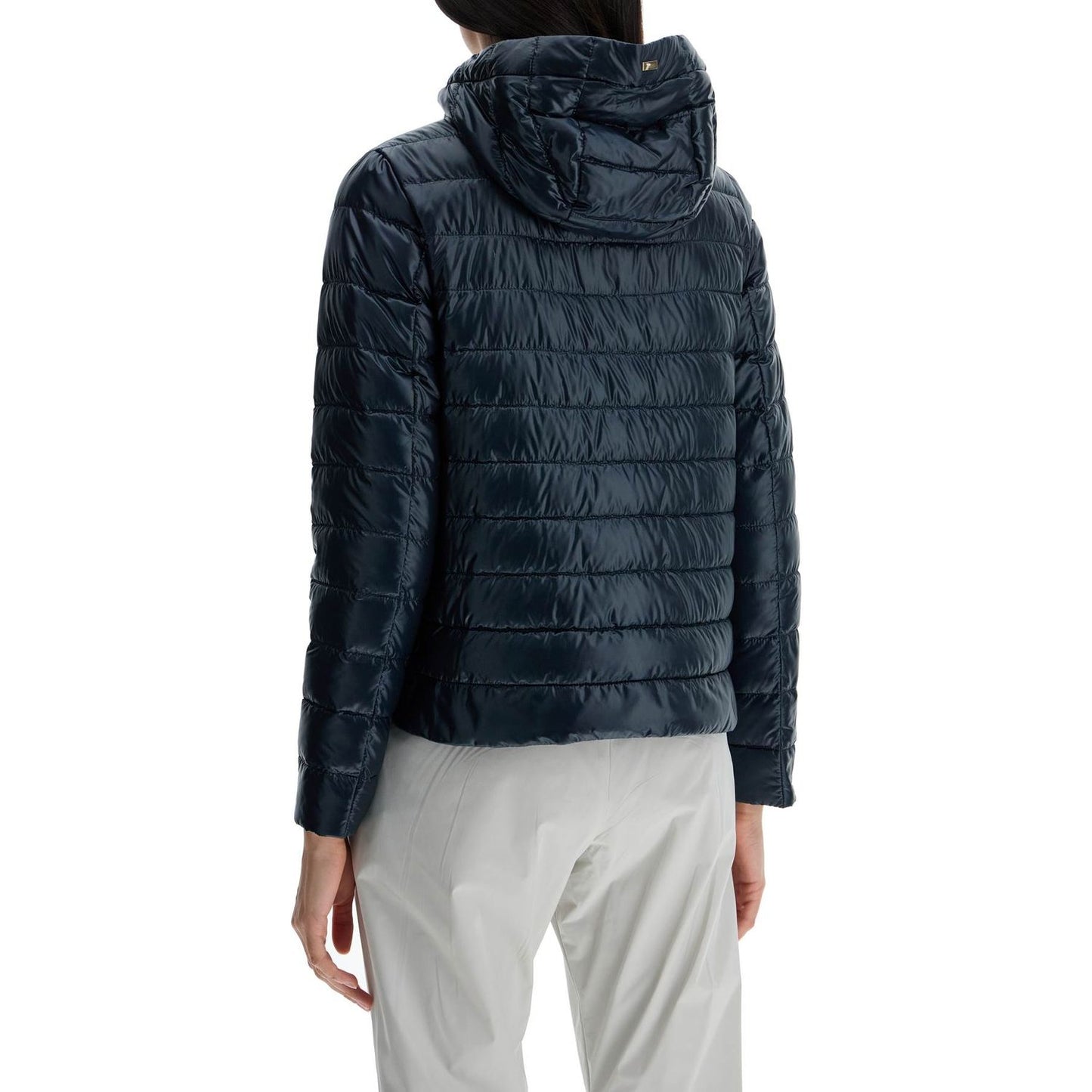 HERNO cropped down jacket with hood in ultralight dark blue nylon Jackets HERNO