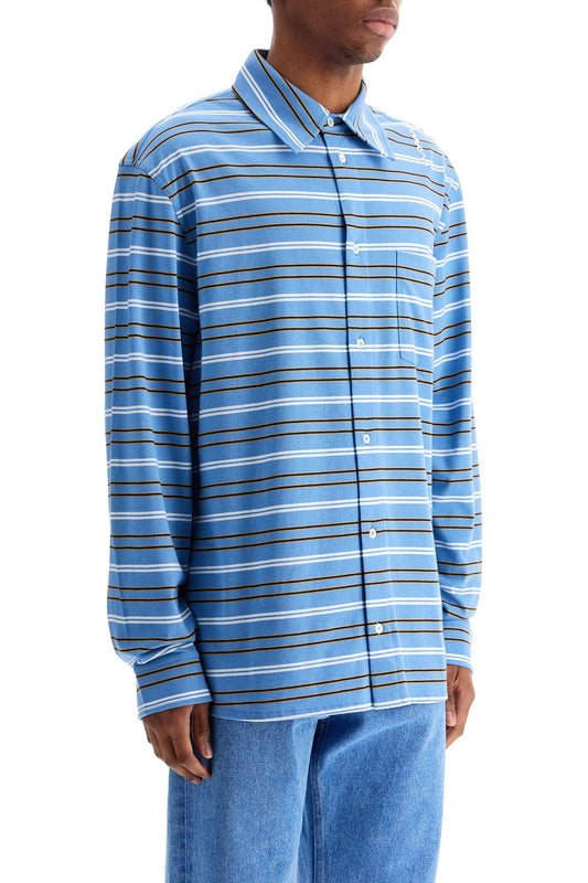 Marni light blue cotton turtleneck polo with horizontal stripes