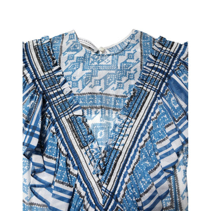 Philosophy di Lorenzo Serafini Blue Patterned Layered Short Sleeves Mini Dress