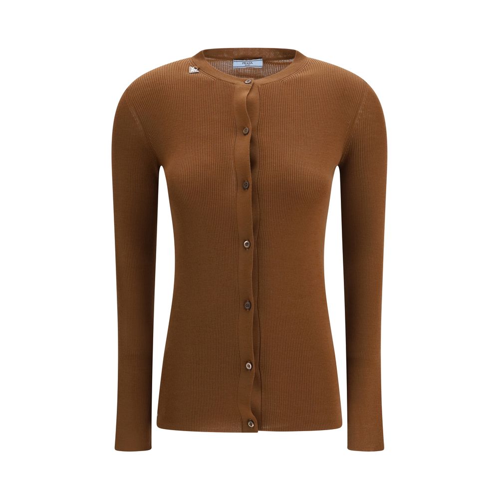 Prada Brown Fleece Wool Cardigan 1728,72470364320,Brown,Cardigans - Sweaters - Clothing,Clothing,IT42 | L,New with tags,Prada,Sweaters - Clothing,Women