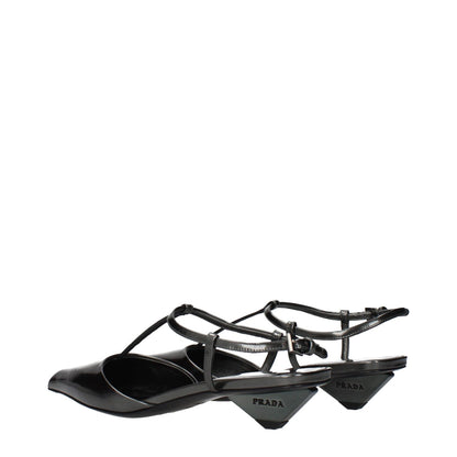 Prada Gray Leather Flat Sandals 1728,75667636384,EU36.5/US6.5,Flat - Sandals - Shoes,Gray,New with tags,Prada,Sandals - Shoes,Shoes,Women