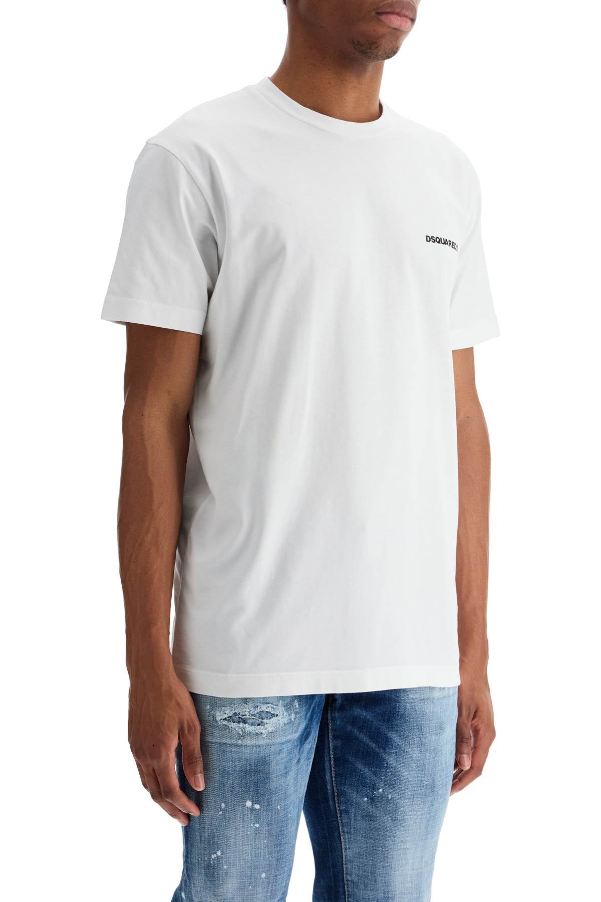 Dsquared2 men's white cotton t-shirt with embroidered logo Topwear Dsquared2