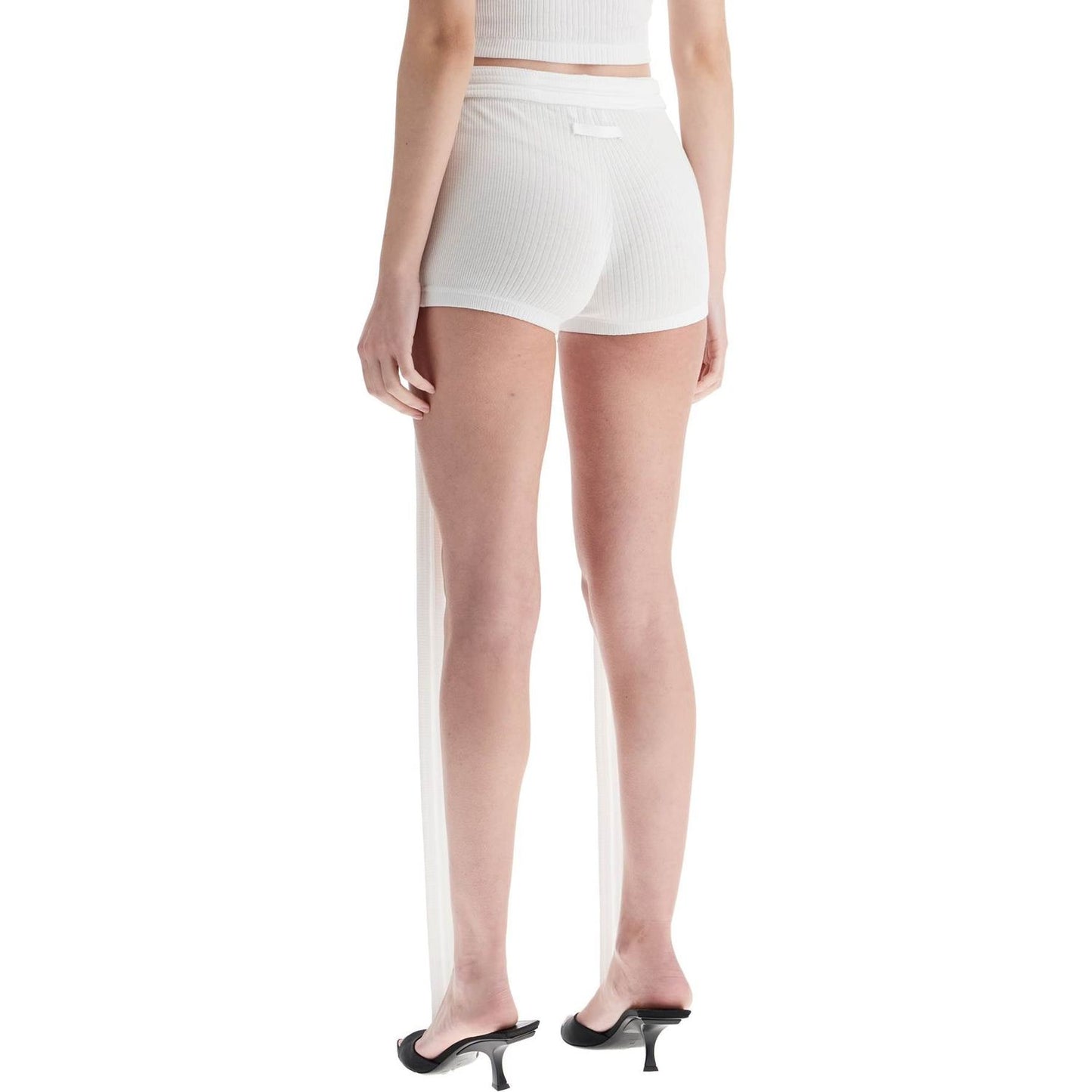 JEAN PAUL GAULTIER white cotton shorts with logo patch*** ribbed fabric*** above the knee