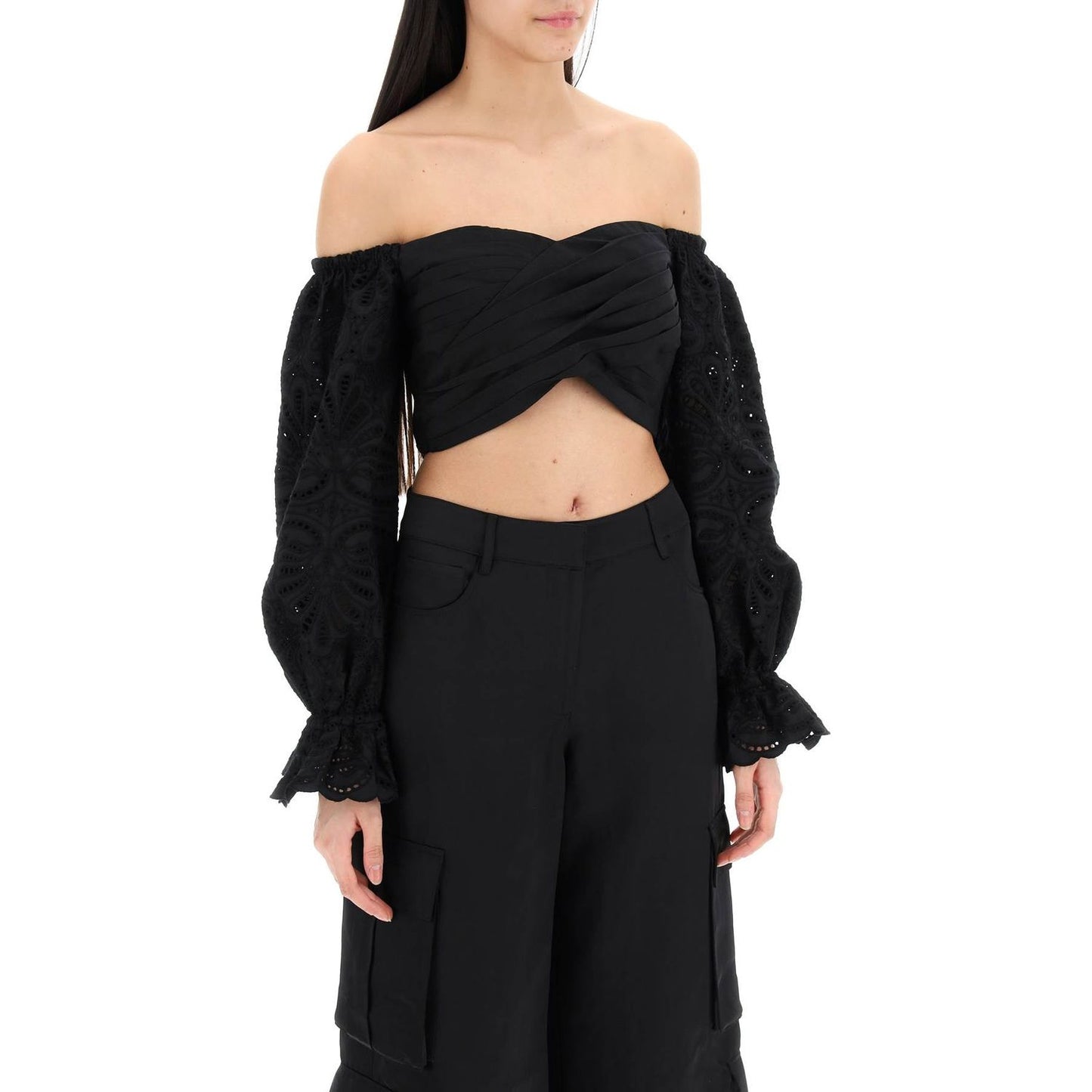 Self-Portrait Self Portrait off-shoulder top with sangallo Topwear Self-Portrait