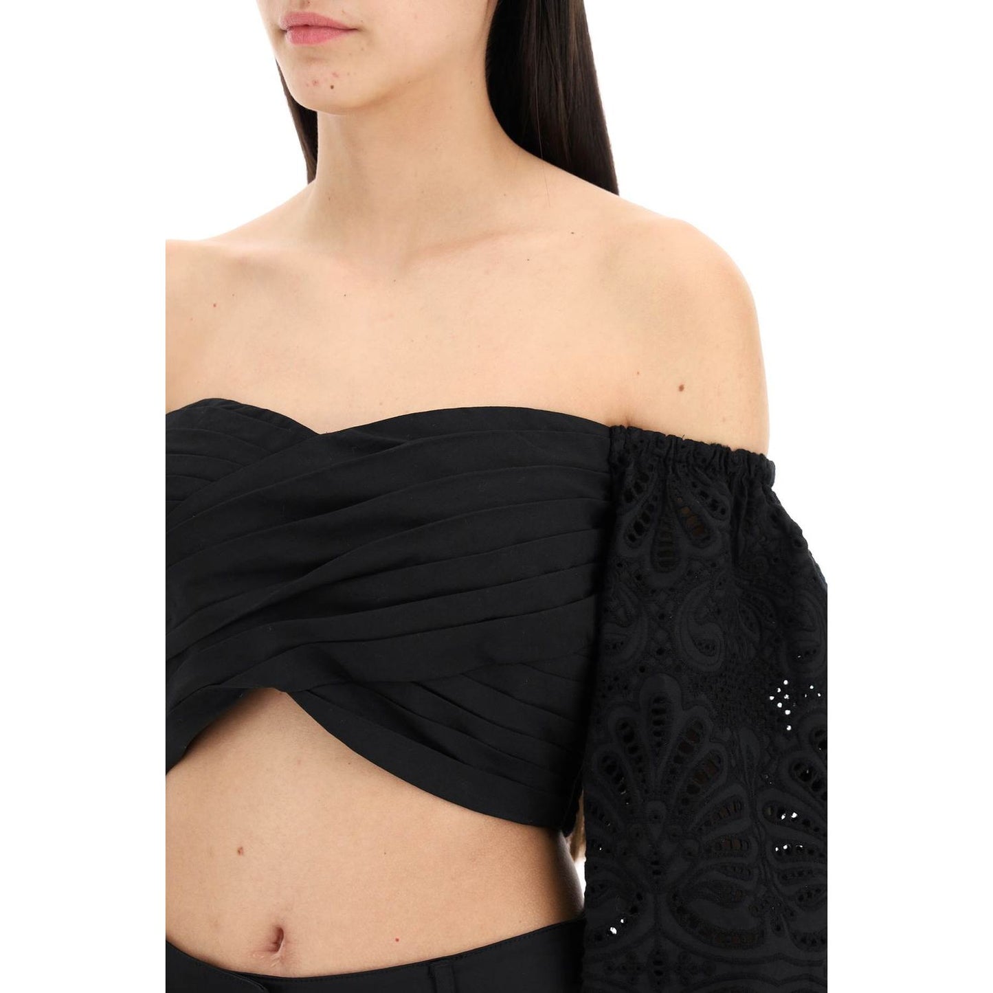 Self-Portrait Self Portrait off-shoulder top with sangallo Topwear Self-Portrait