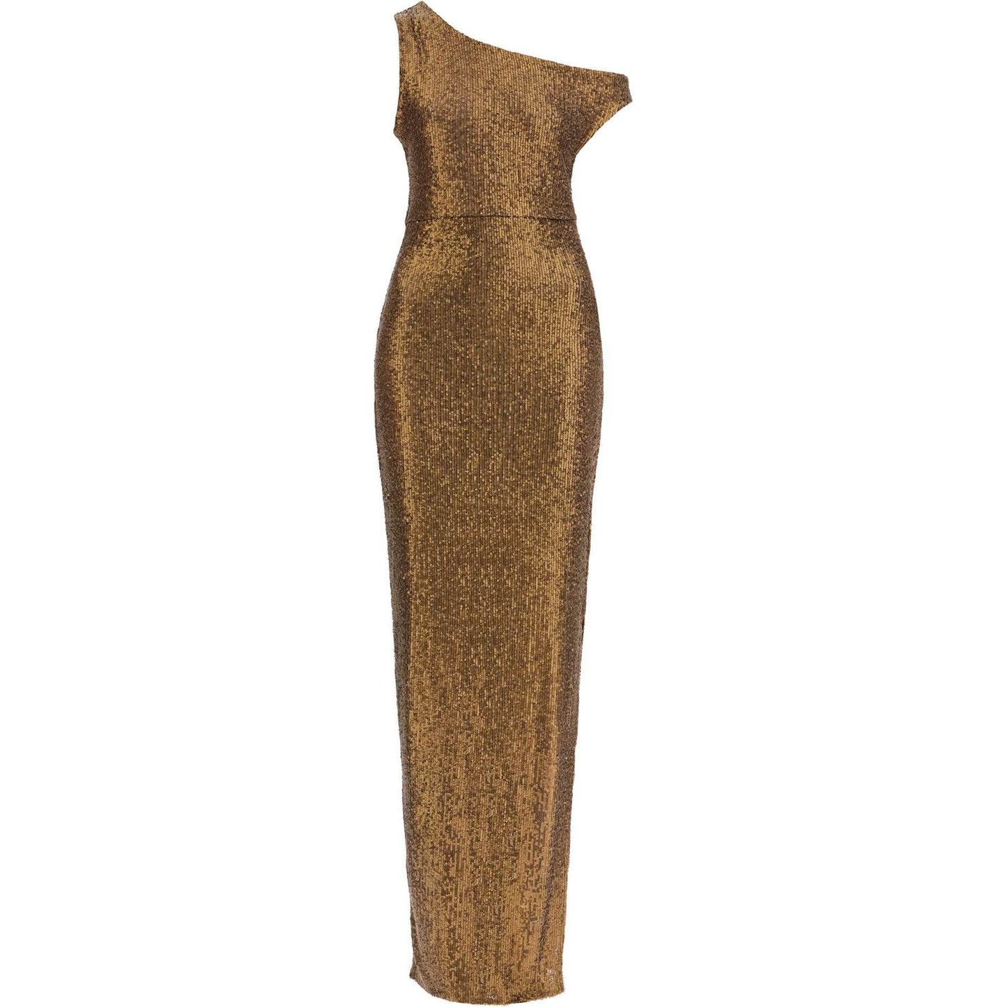 Norma Kamali abito lungo monospalla con spacco bronzo scintillante Dresses Norma Kamali