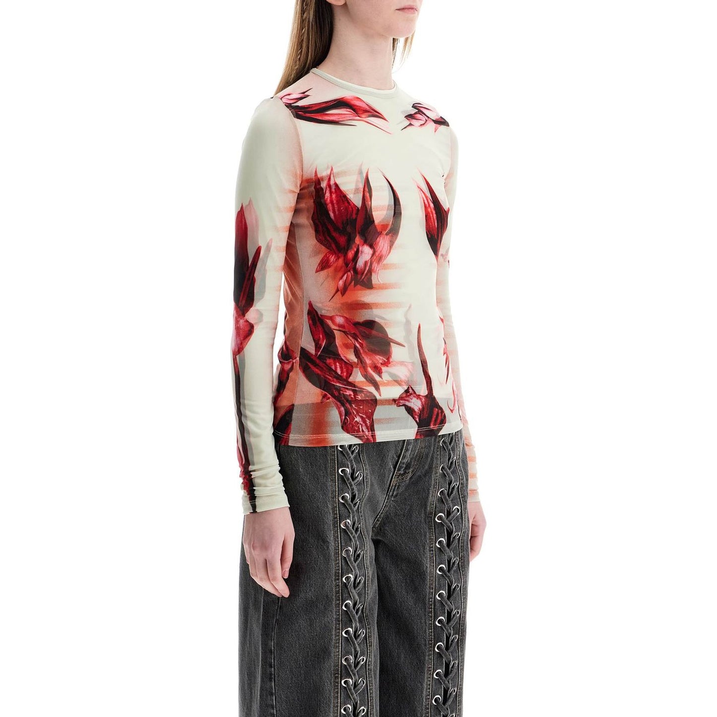 JEAN PAUL GAULTIER mint jersey top with floral pattern and double layer Topwear JEAN PAUL GAULTIER