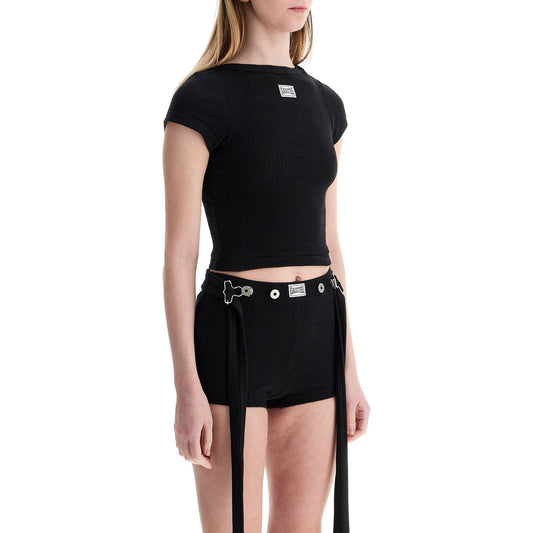 JEAN PAUL GAULTIER black cropped cotton ribbed t-shirt with logo Topwear JEAN PAUL GAULTIER