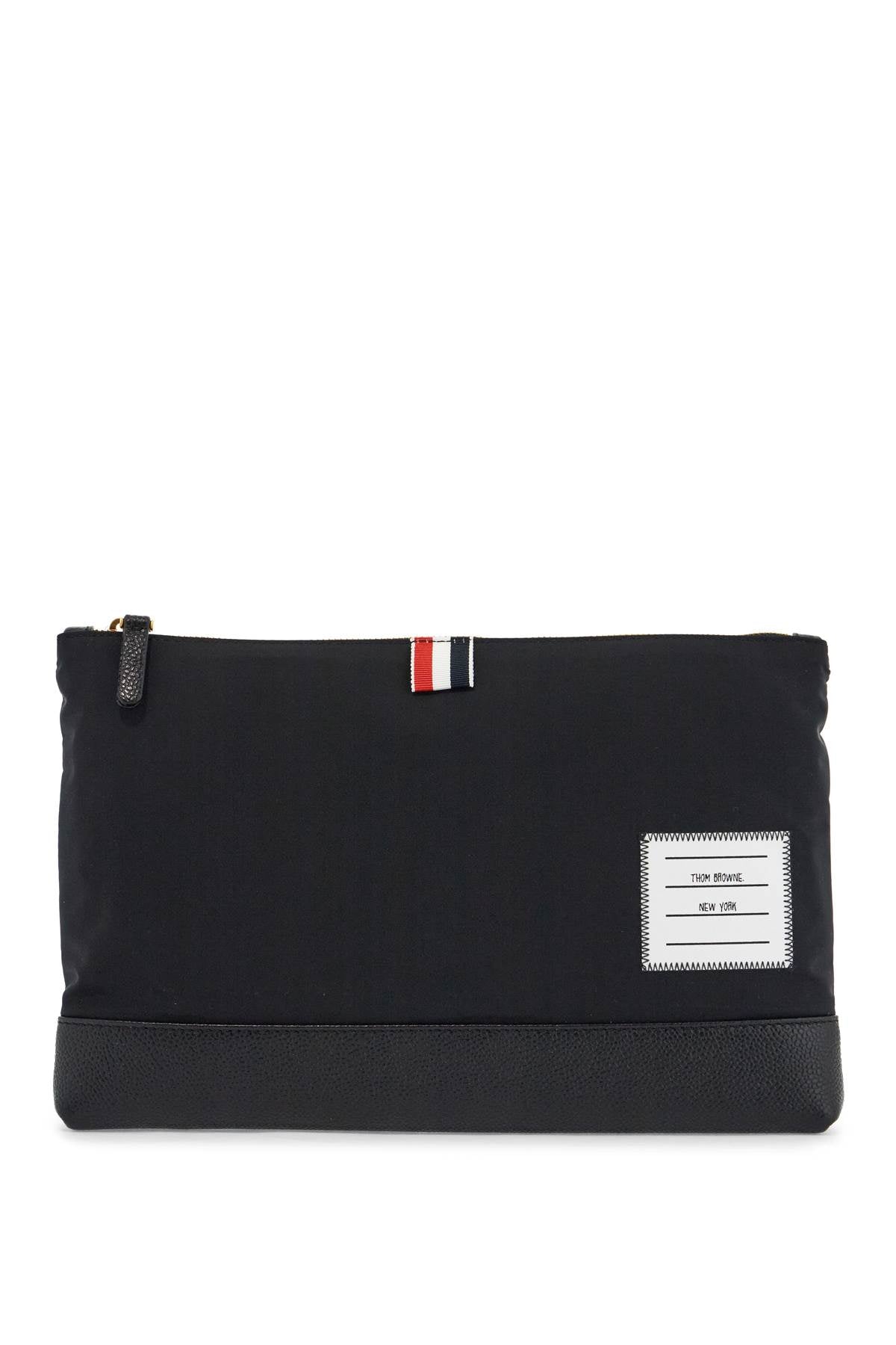 Thom Browne large pouch with gold zip and black tricolor stripe Small Leather Goods Thom Browne