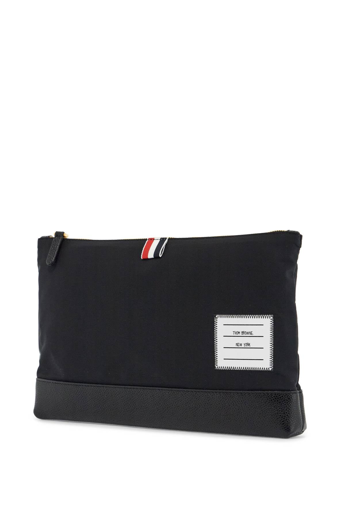 Thom Browne large pouch with gold zip and black tricolor stripe Small Leather Goods Thom Browne