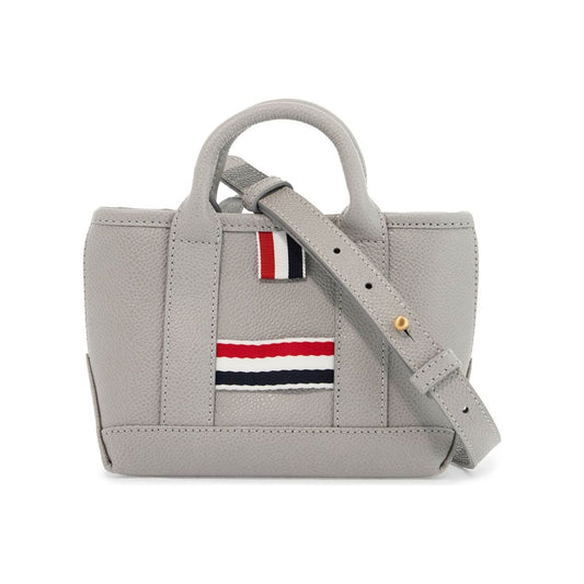 Thom Browne light gray leather micro tool tote bag with tricolor stripes Shopper Thom Browne