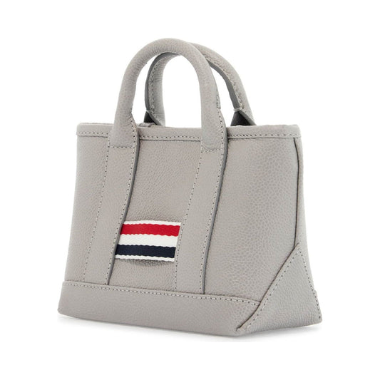 Thom Browne light gray leather micro tool tote bag with tricolor stripes Shopper Thom Browne