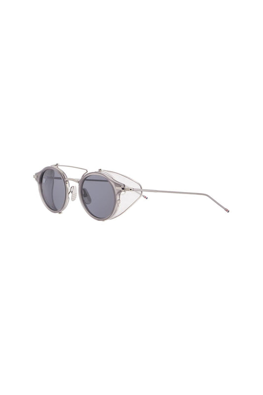 Thom Browne round sunglasses in light grey titanium and acetate with side protection Sunglasses Thom Browne