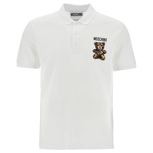 Moschino white cotton polo with embroidered logo